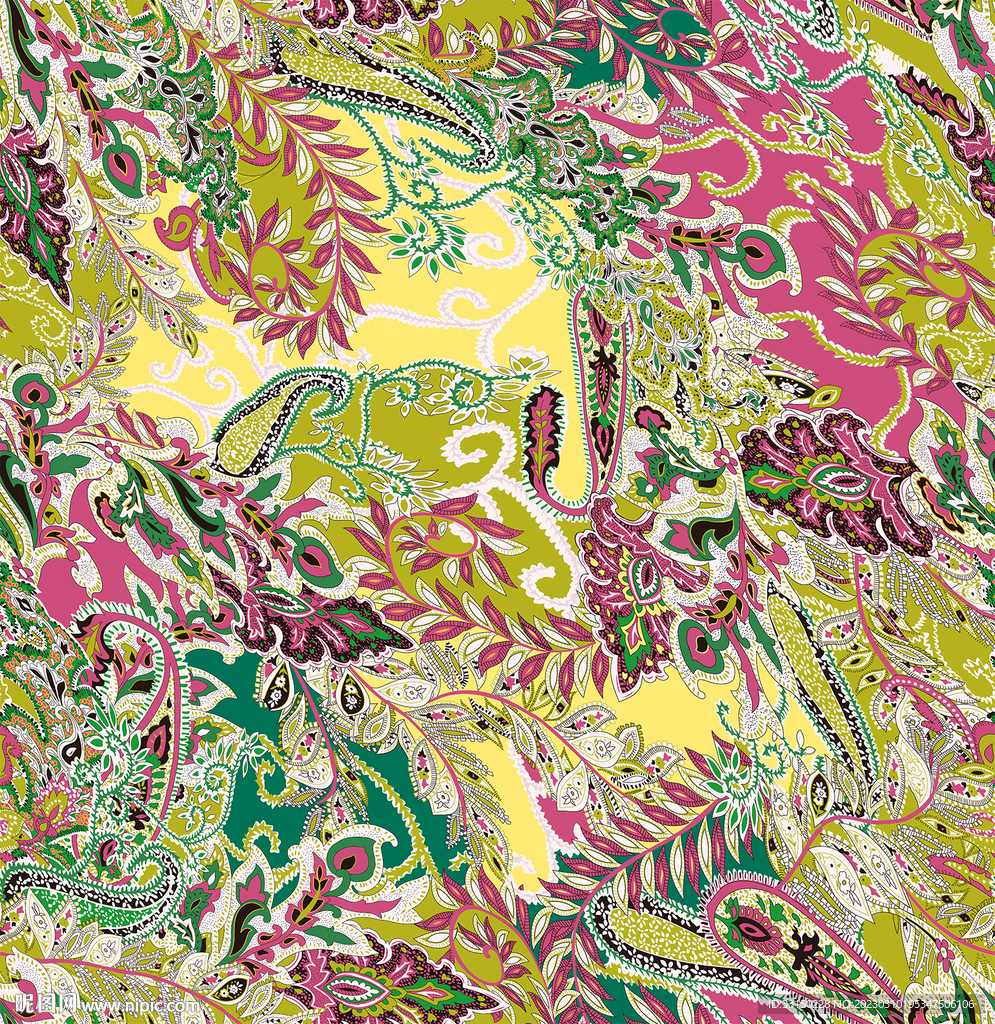 数码印花腰果花民族花