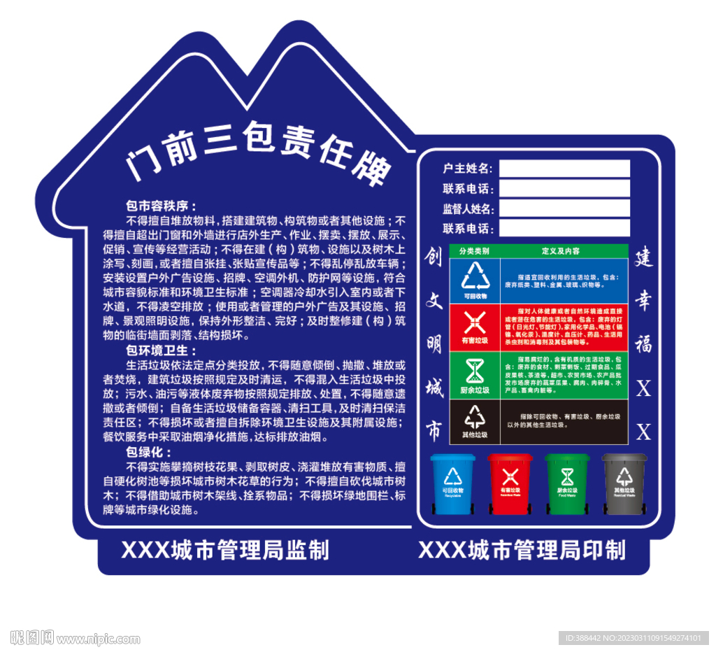 城市管理门前三包责任牌