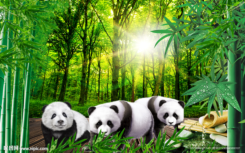 绿色森林大熊猫电视背景墙