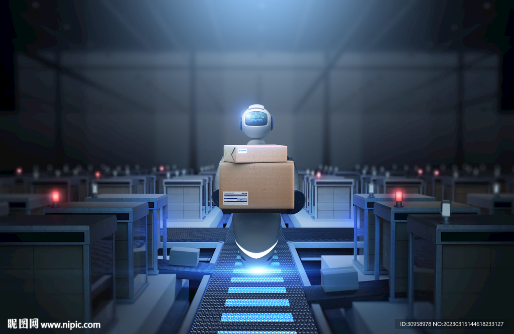 机器人仓库配送海报模板设计