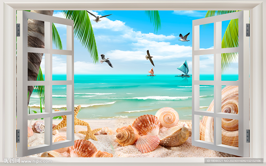 窗户风景贝壳电视背景墙