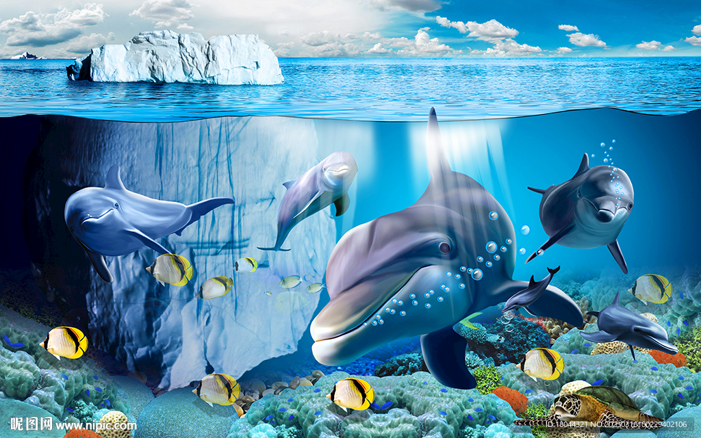 海底风景海豚电视背景墙