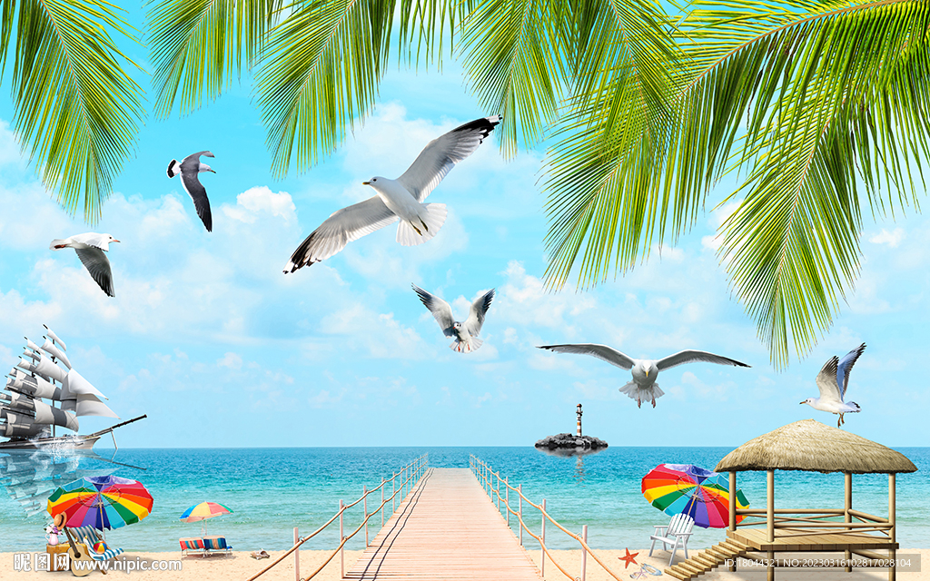 唯美风景海鸥电视背景墙