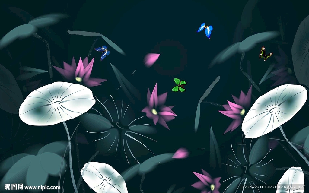 水墨禅意荷花鱼群背景墙