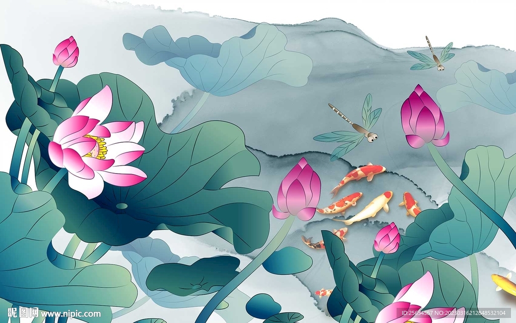 简约抽象花卉荷花电视背景墙