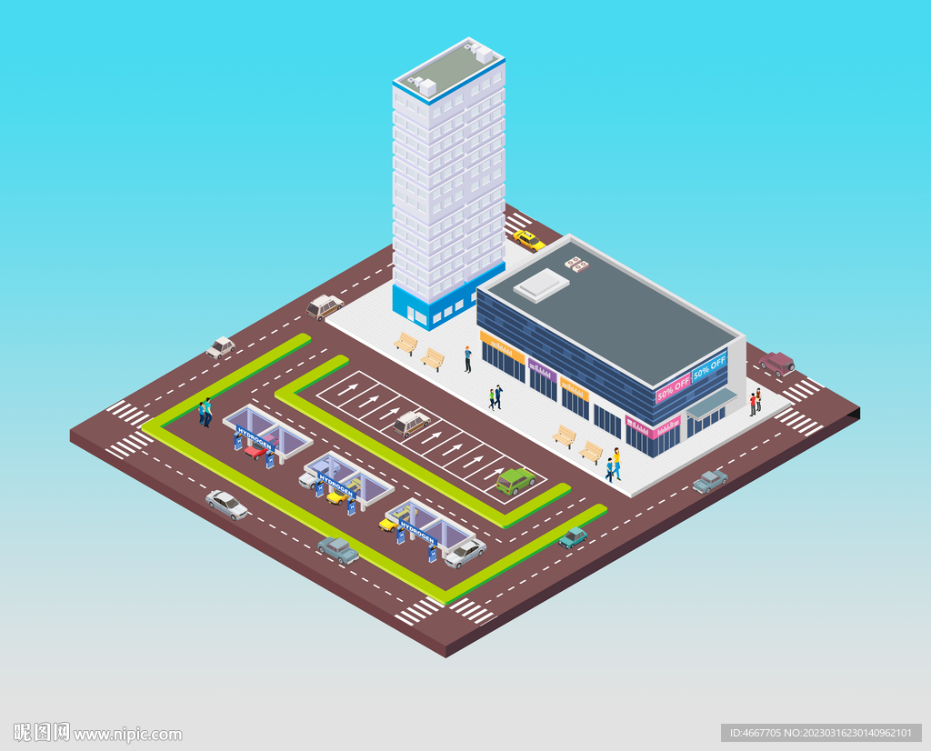2.5D等距城市建筑平面示意图