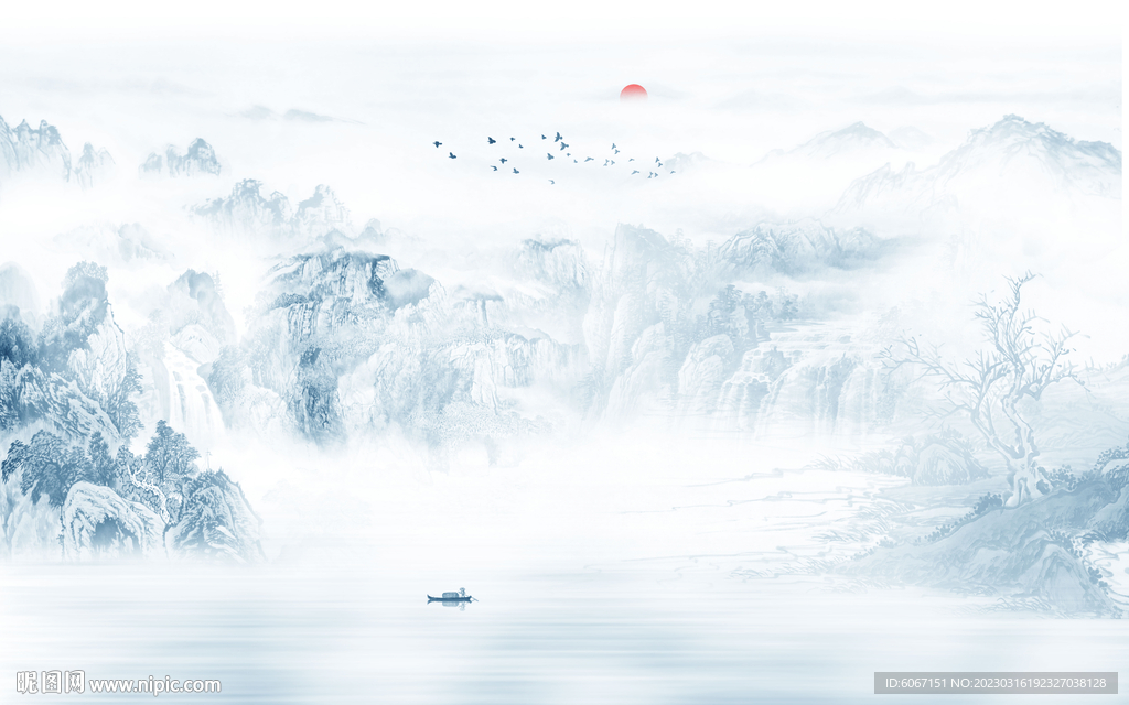 写意山水画电视背景墙