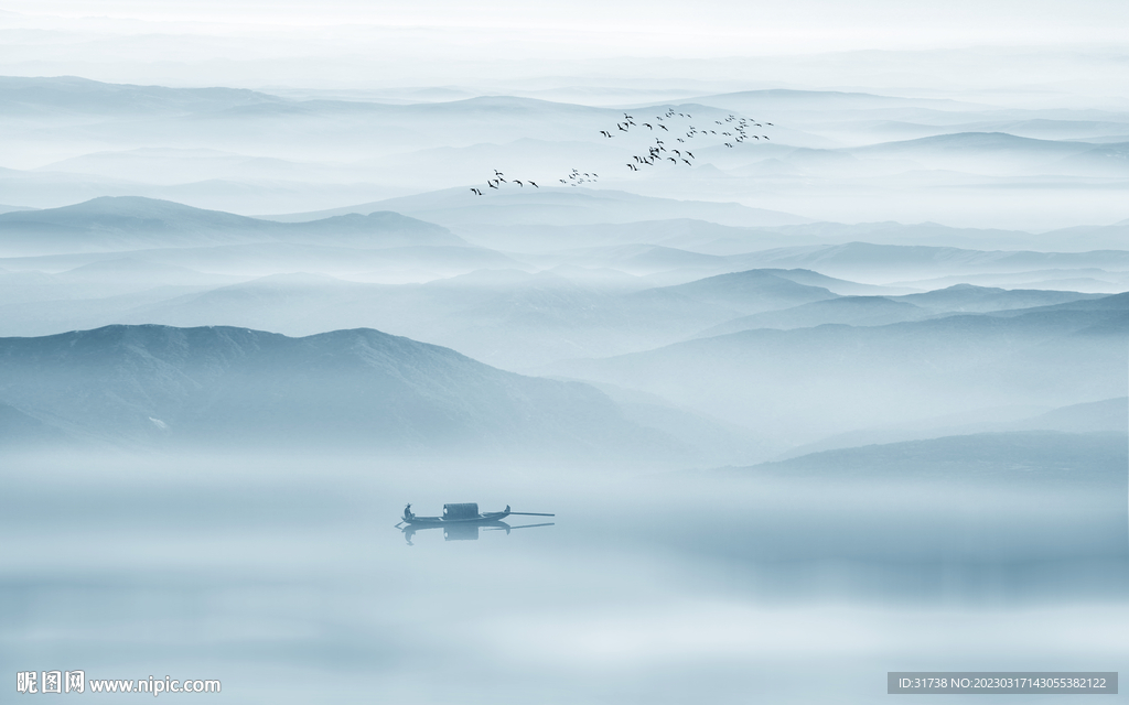 中式意境水墨山水画