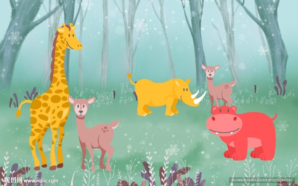 卡通动物儿童房墙纸