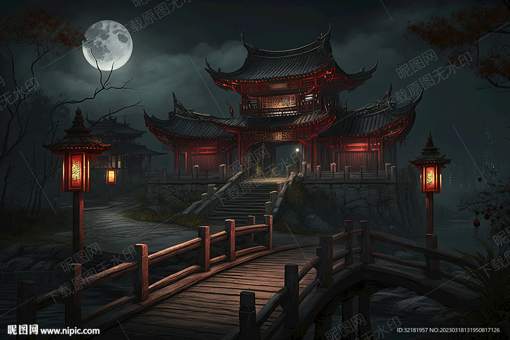 夜晚的古代建筑