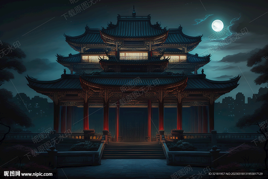 夜晚的古代建筑