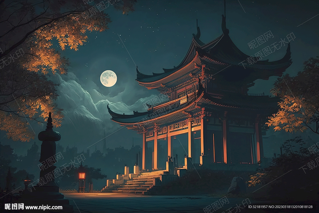 夜晚的古代建筑