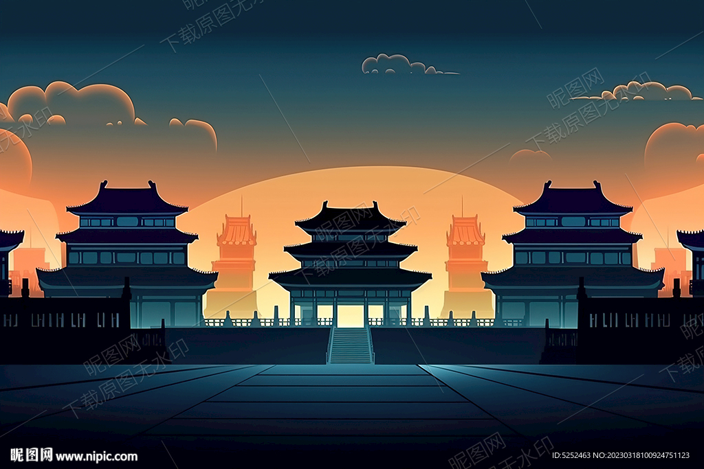 卡通古建筑园林