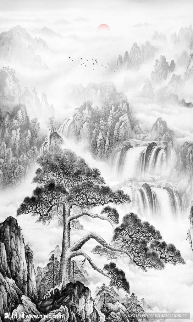 水墨国画迎客松