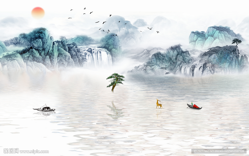 最新 电视背景山水 TiF分层