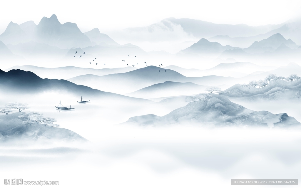 电视 客厅墙画山水 tif分层