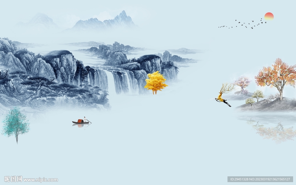 最新 客厅墙画山水 tif分层