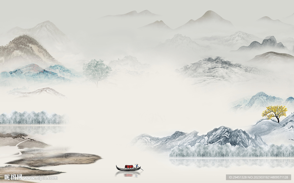 大气 客厅墙画山水 tif分层