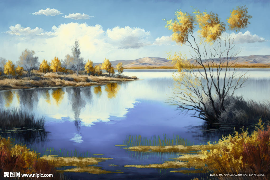 油画 秋水长天