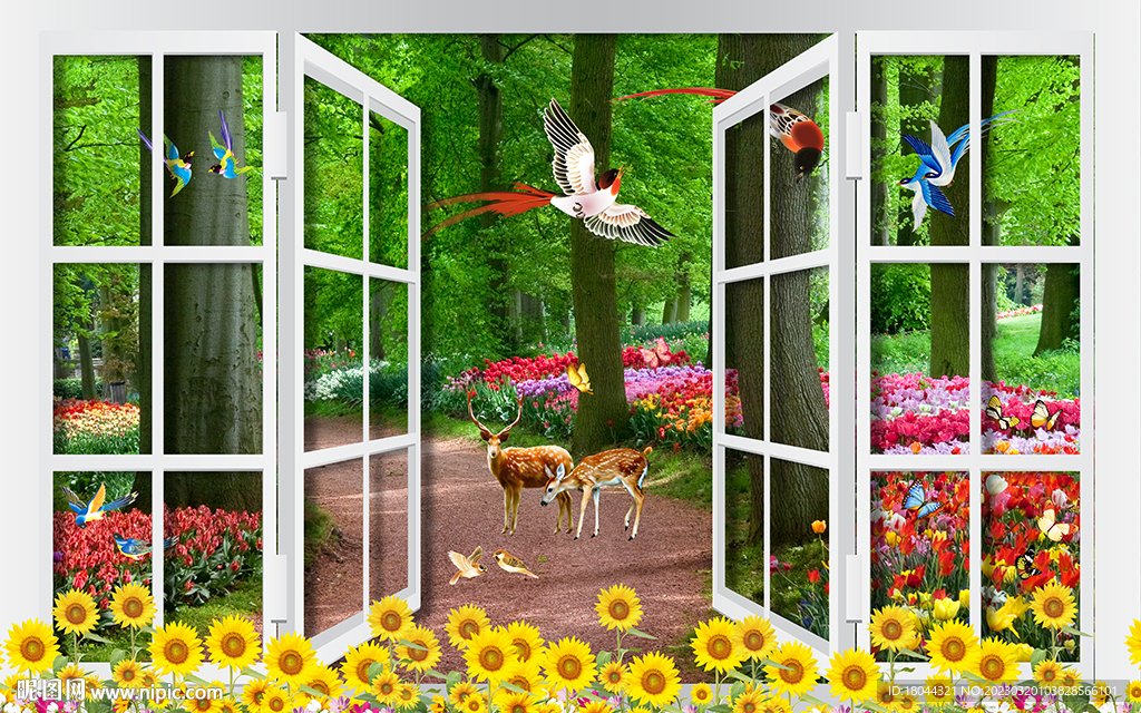 鸟语花香树林电视背景墙