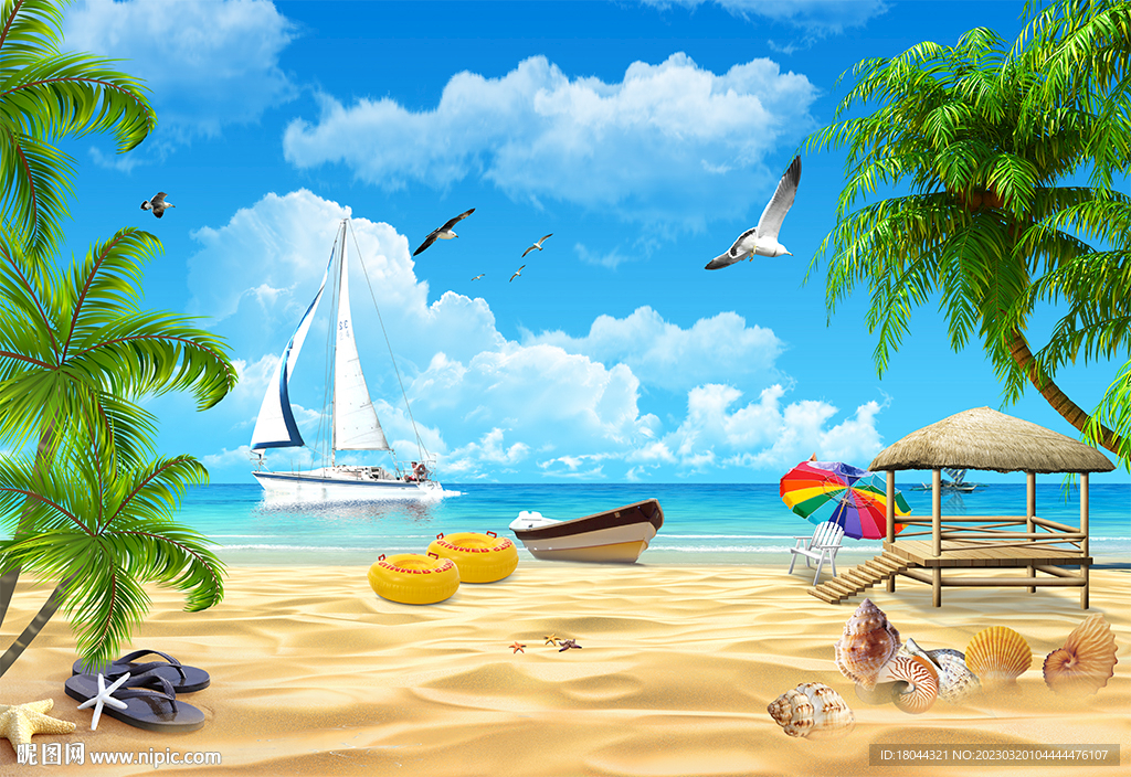 沙滩海鸥电视背景墙