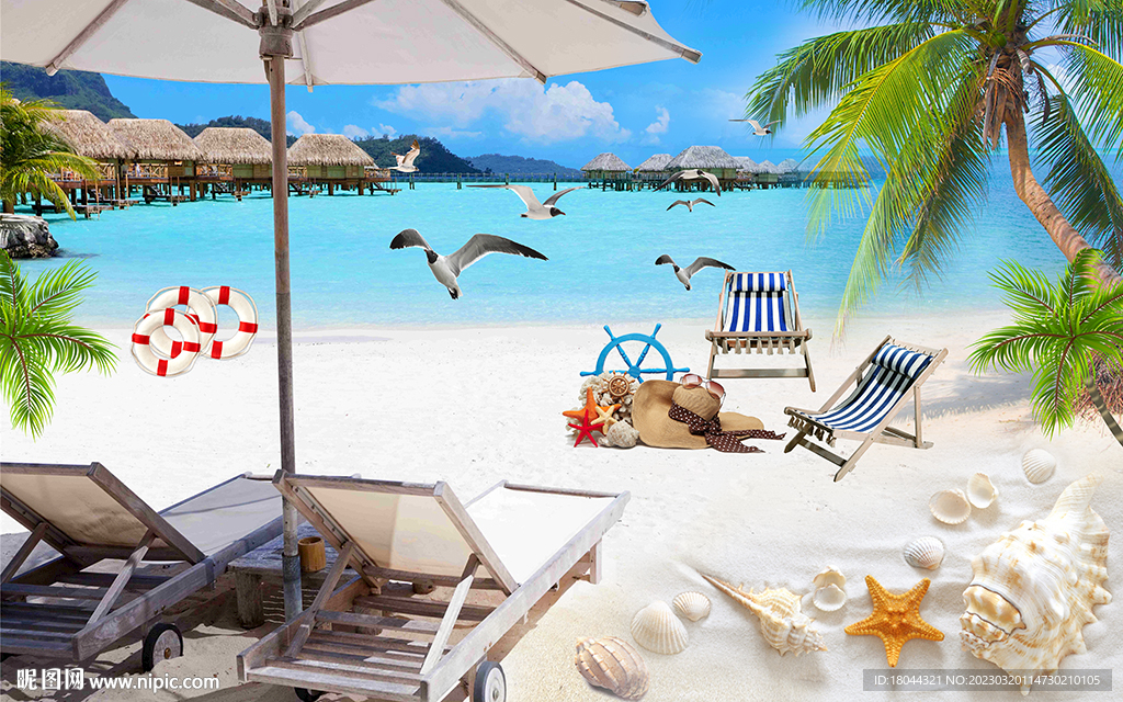 悠闲沙滩躺椅电视背景墙