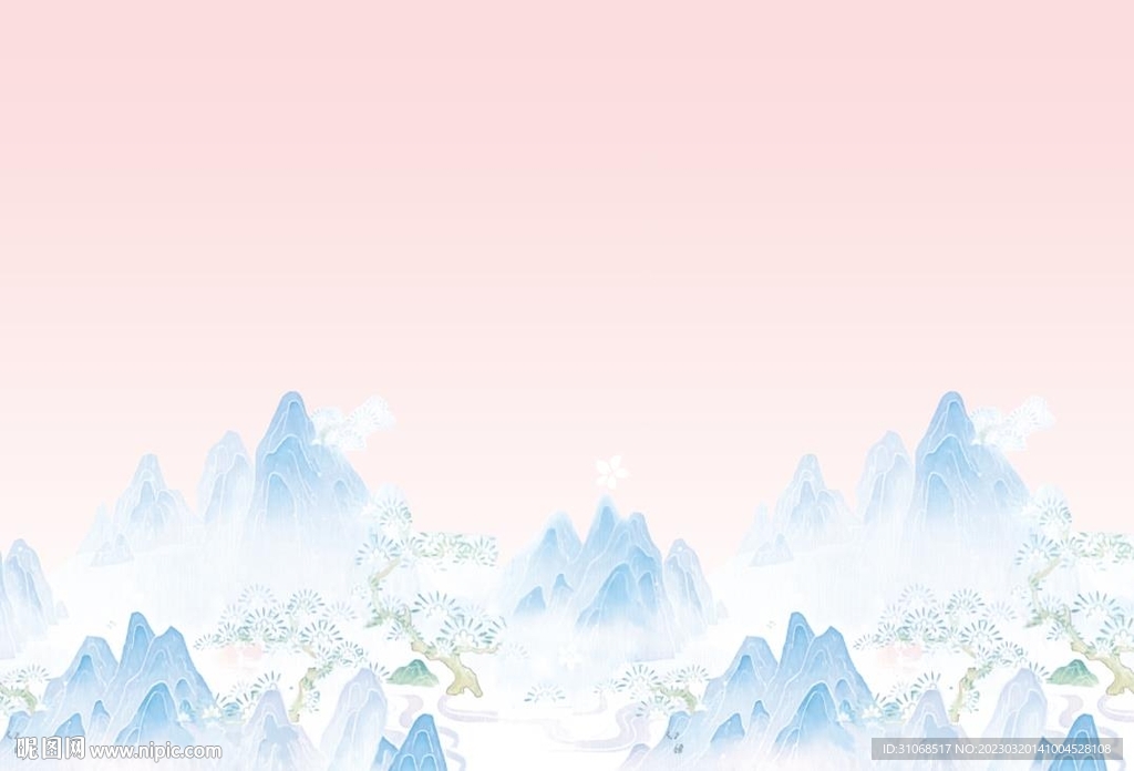 汉服粉色渐变蓝色山峰