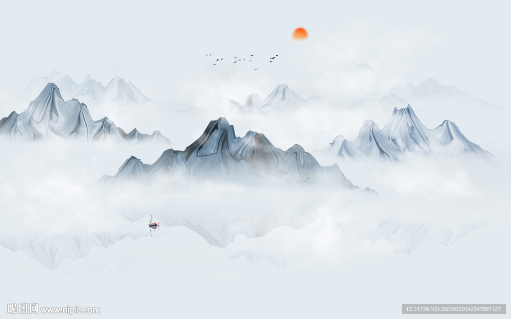 中式水墨山水画