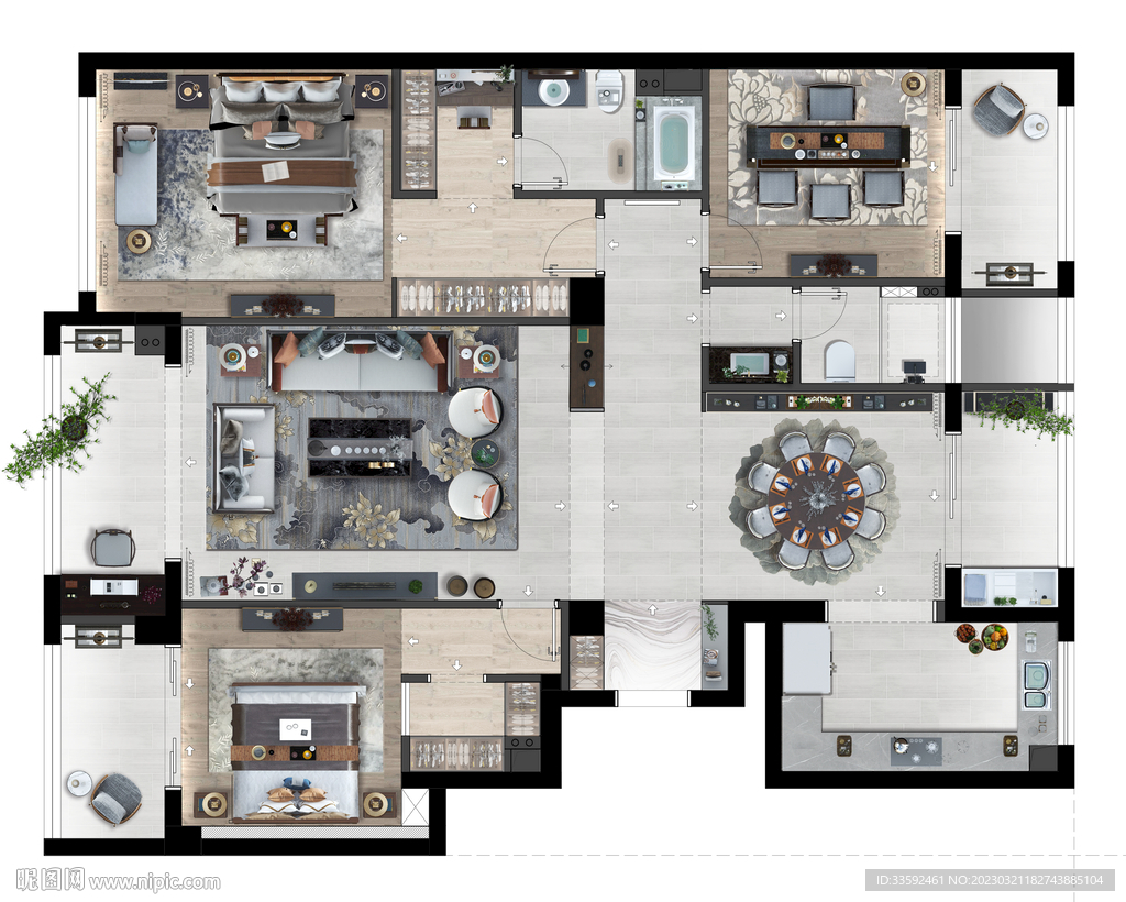 新中式彩平图 家具素材