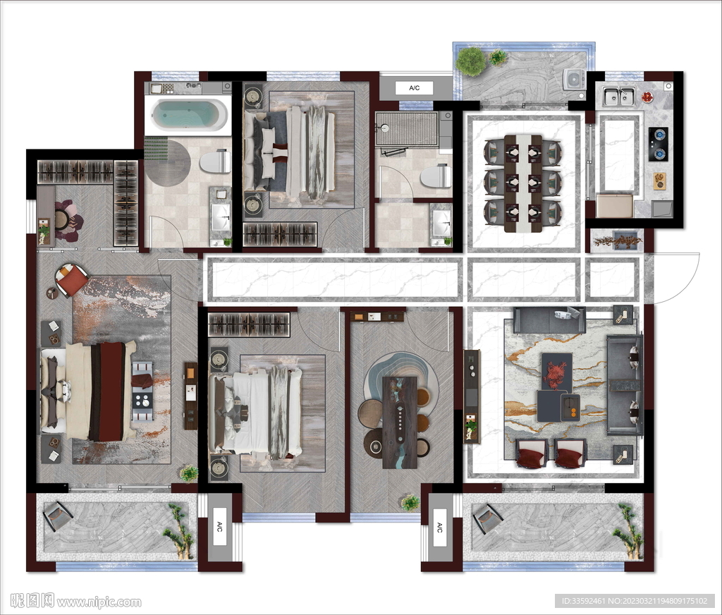 新中式彩平分层PSD家具素材图
