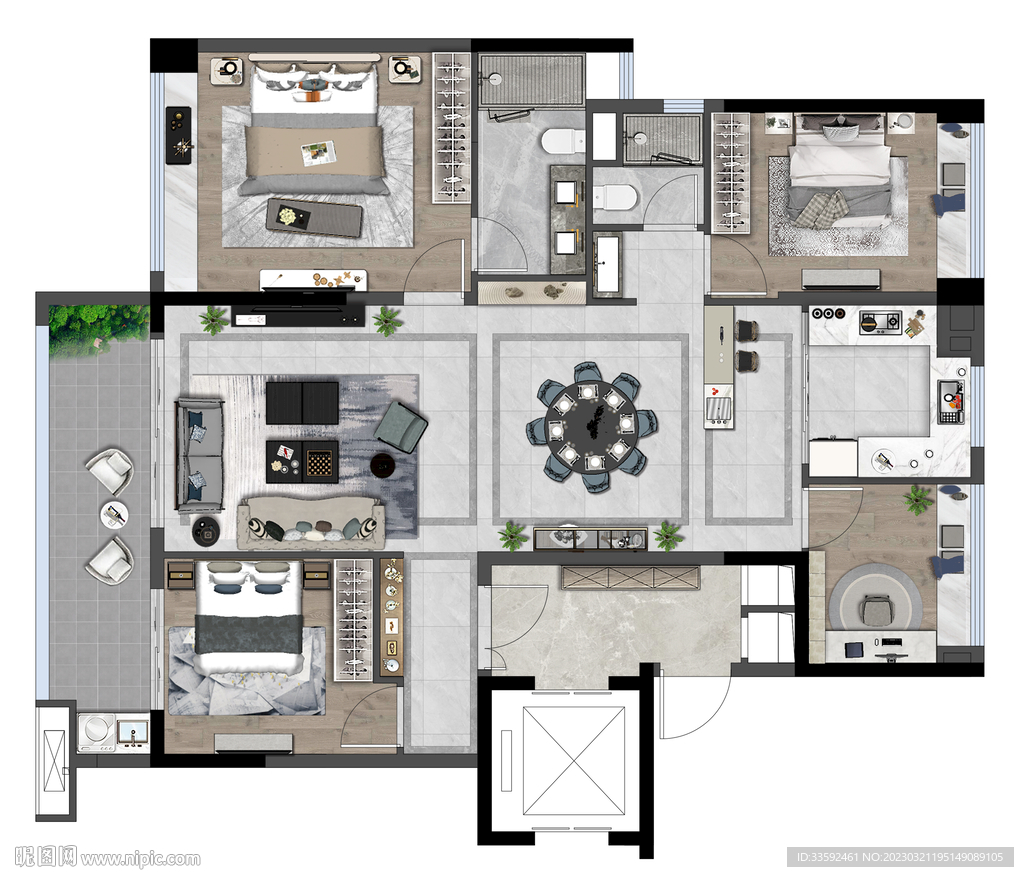 现代室内彩平图