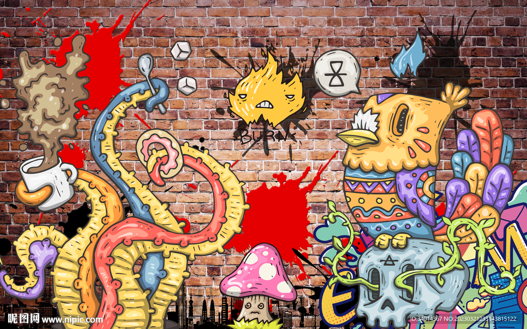 手绘涂鸦背景墙