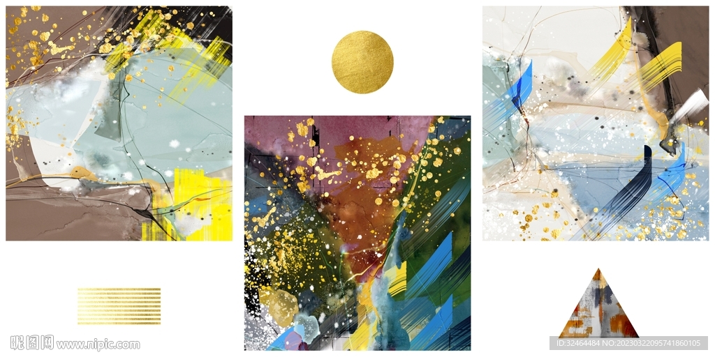现代艺术抽象油画三联画