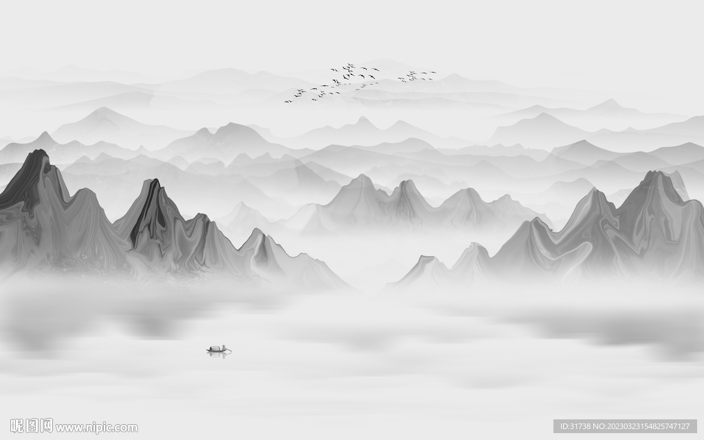 中式意境抽象水墨画背景墙