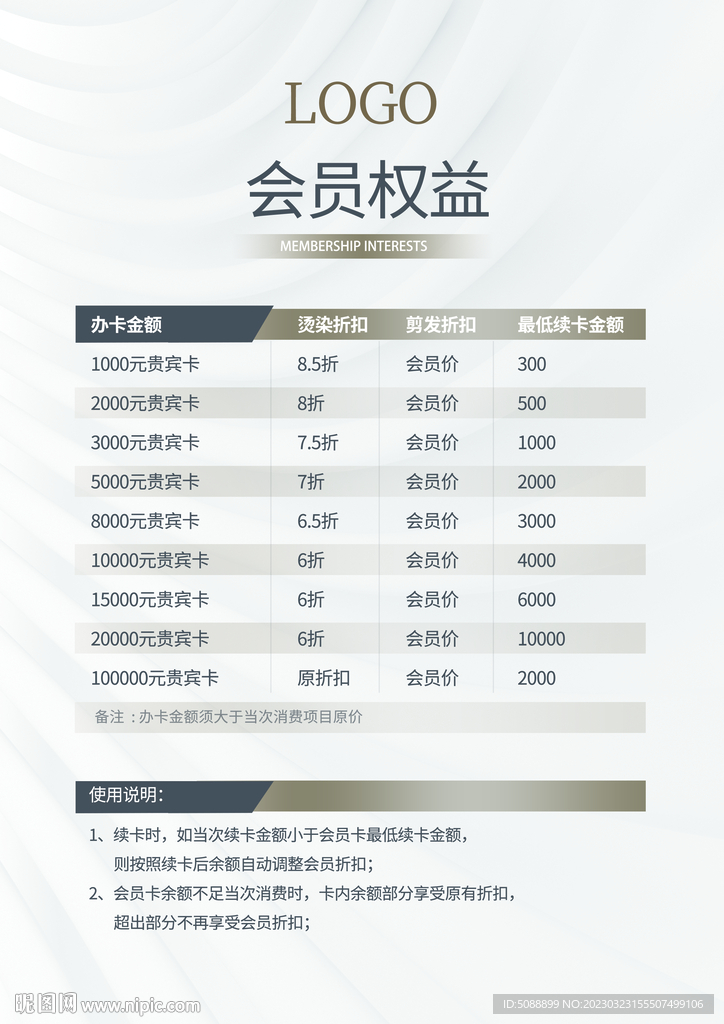 会员权益 VIP贵宾价目表