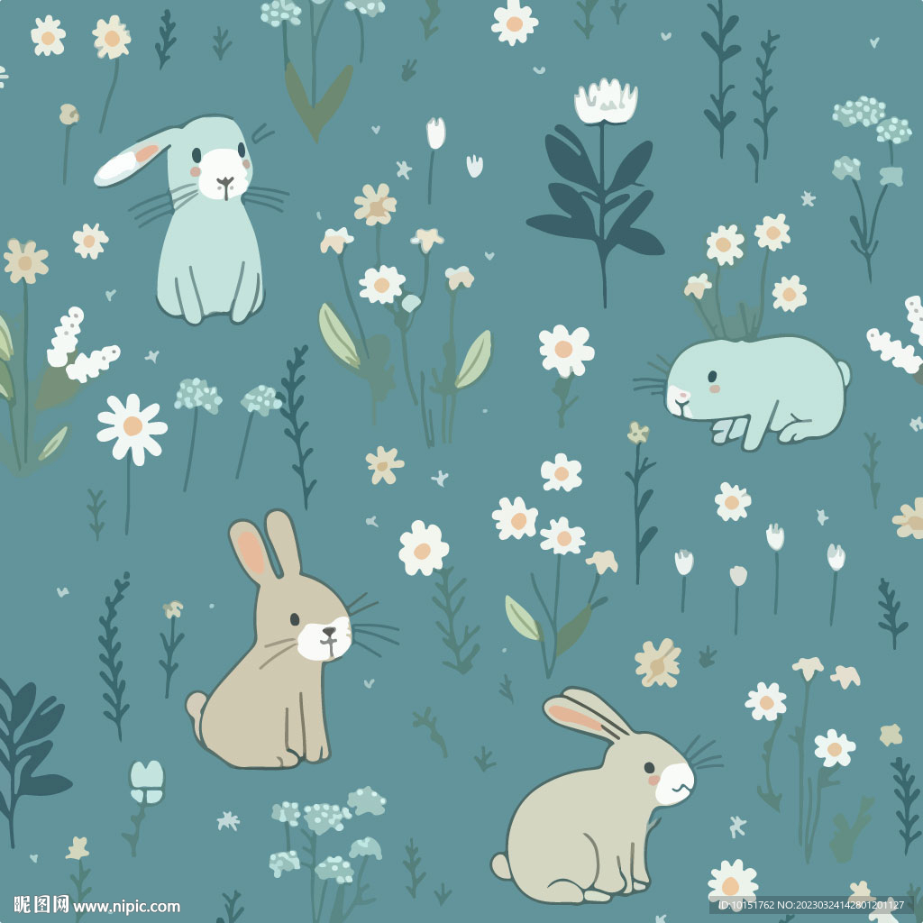 兔子布料底纹卡通多彩图案