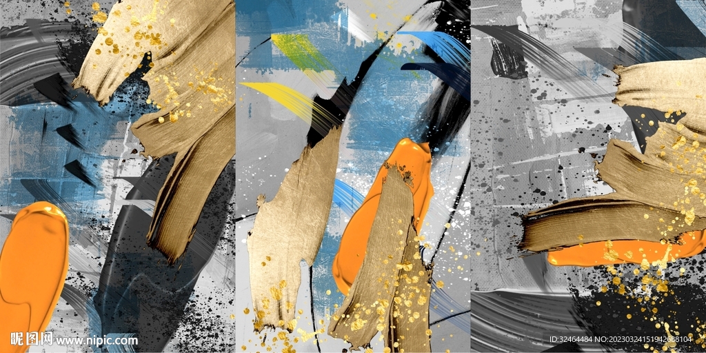 现代艺术抽象油画三联画