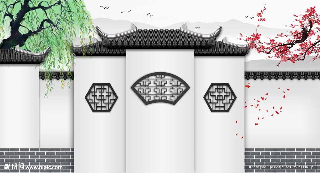 马头墙梅花背景墙