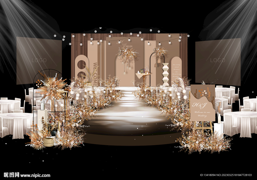 咖啡色婚礼主舞台效果图