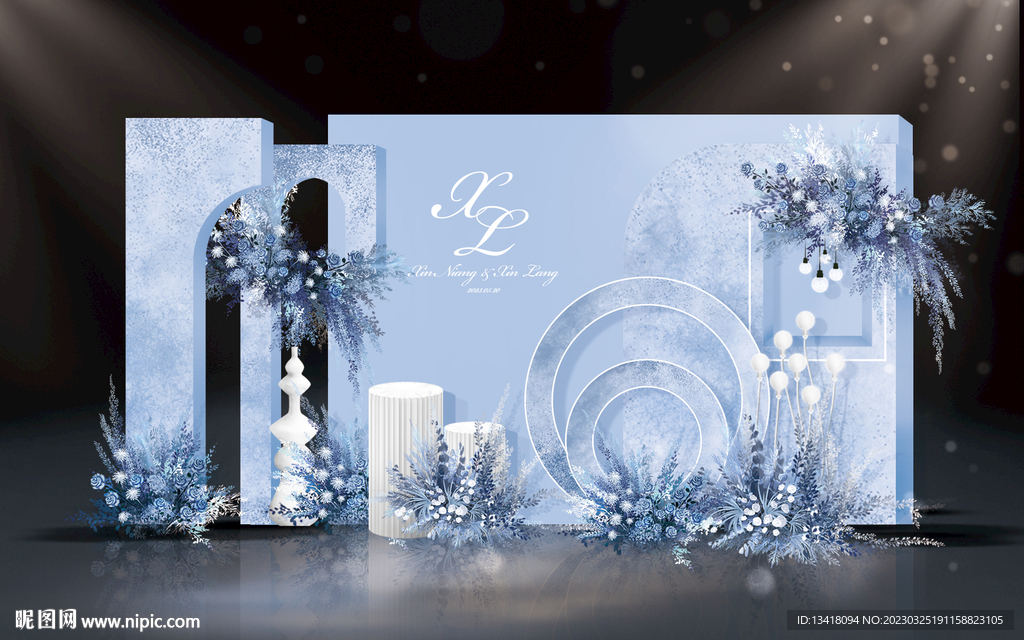 雾霾蓝色婚礼迎宾区效果图