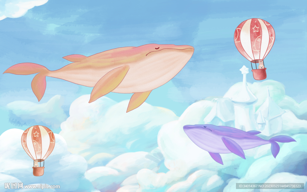 卡通鲸鱼插画背景墙