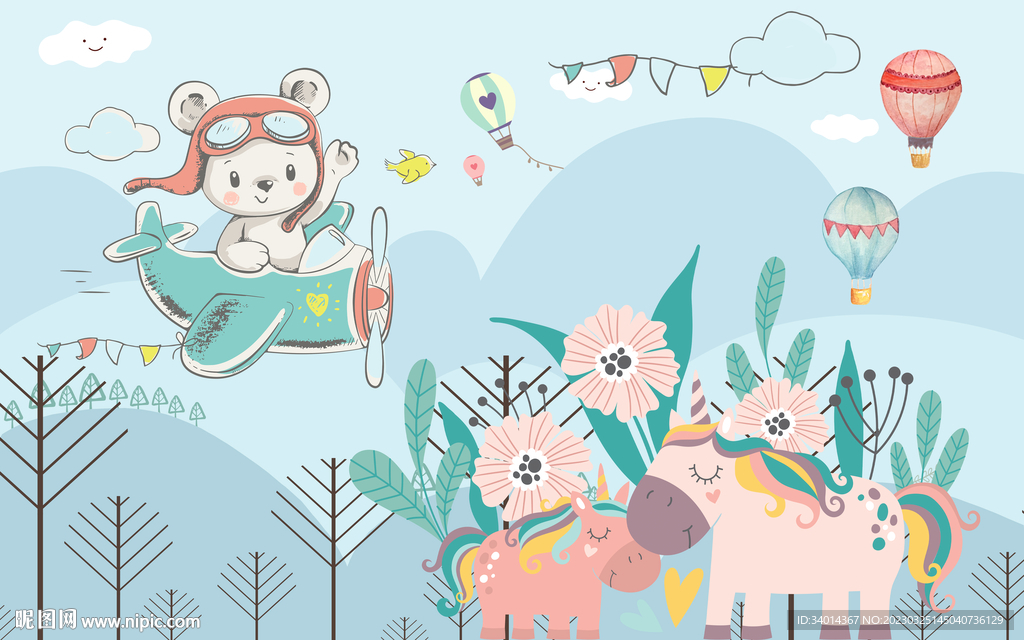 卡通儿童房背景墙