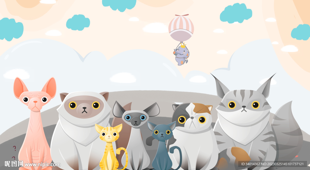 卡通儿童房猫背景墙