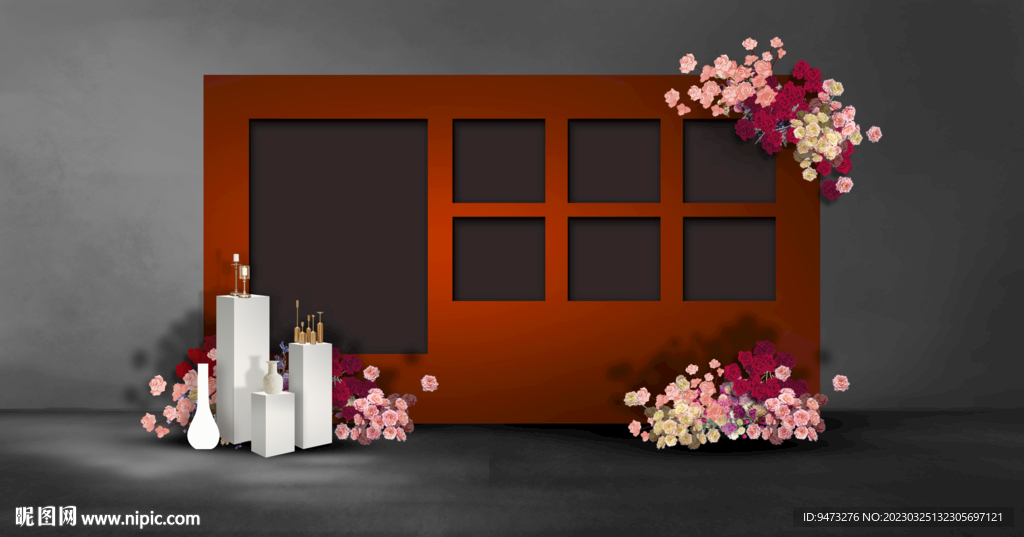 红色婚礼照片墙