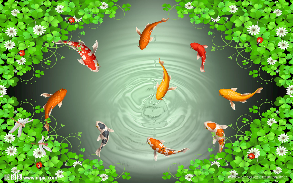 河池九鱼图电视背景墙