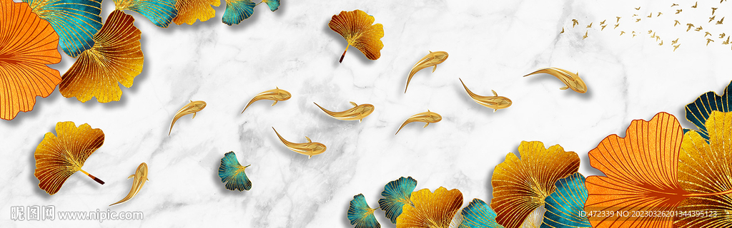 新中式九鱼图装饰画