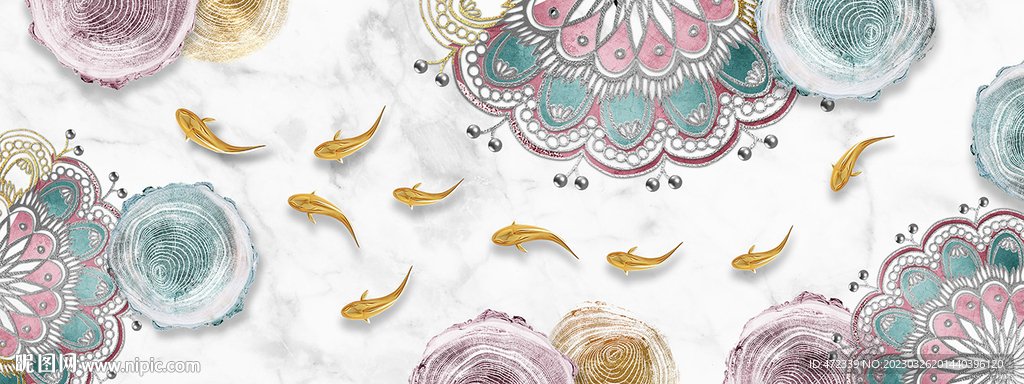 新中式九鱼图装饰画