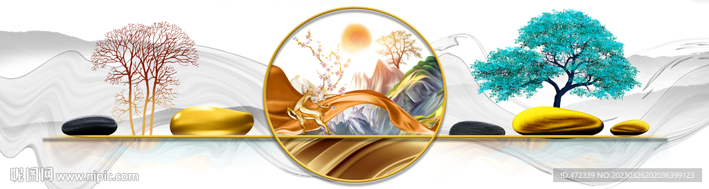 新中式现代山水麋鹿装饰画