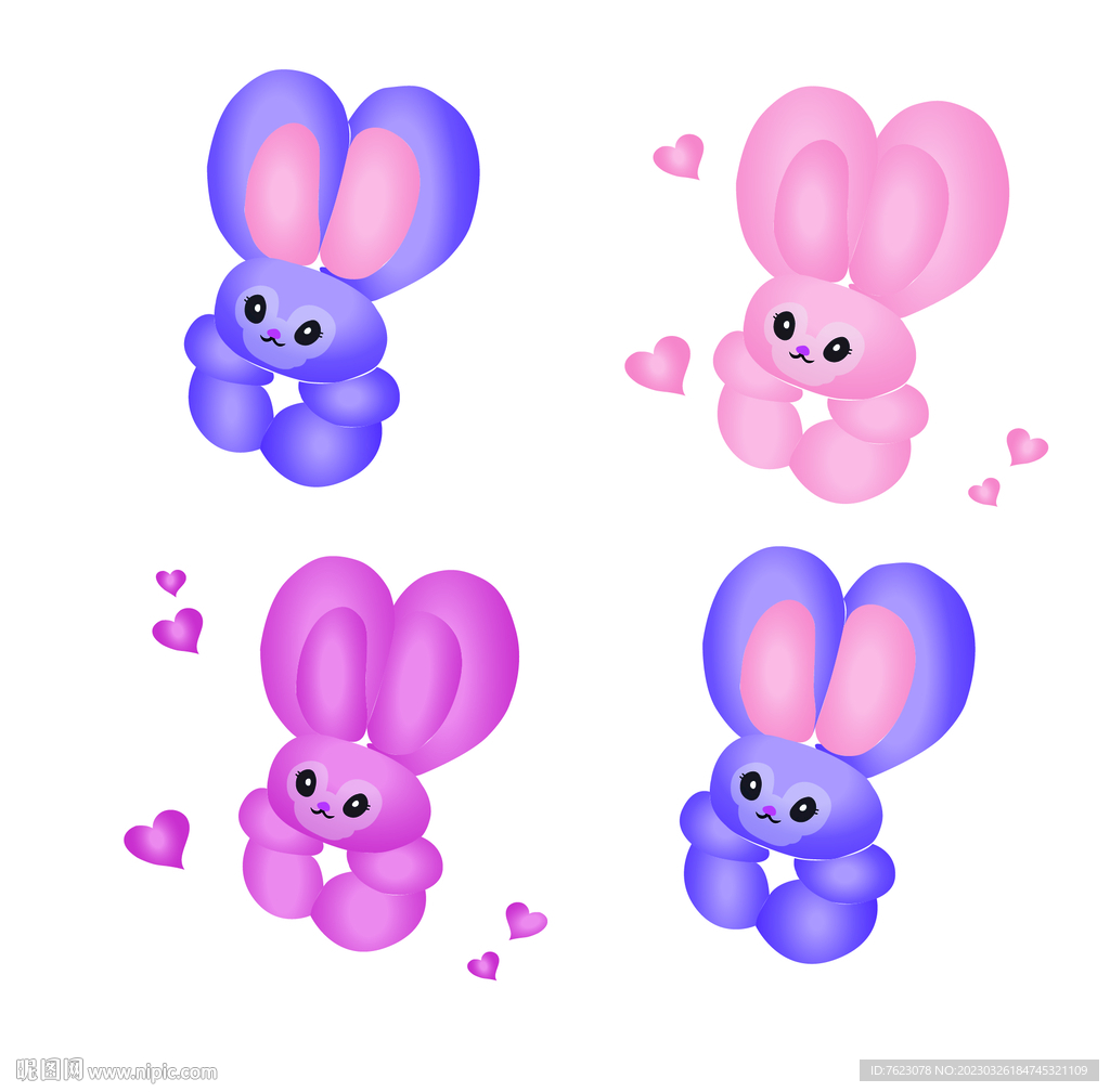 矢量创意幸福卡通兔子扭气球手绘