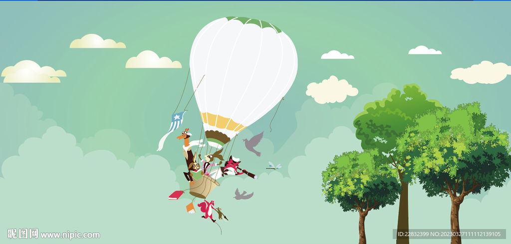 儿童墙热气球插画